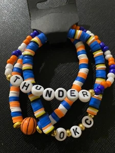 Oklahoma CIty Thunder Mens 3-Piece Beaded Bracelet Set - Basketball Charm - Picture 1 of 2