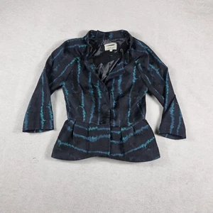 Veronika Maine Womens Blazer Jacket Size 6 Black Long Sleeve Crop Green Pattern - Picture 1 of 15