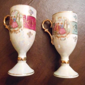 Royal Vienna Stemmed Cups Perl Color Gold Victorian Scenes Set Of 2 - Picture 1 of 7