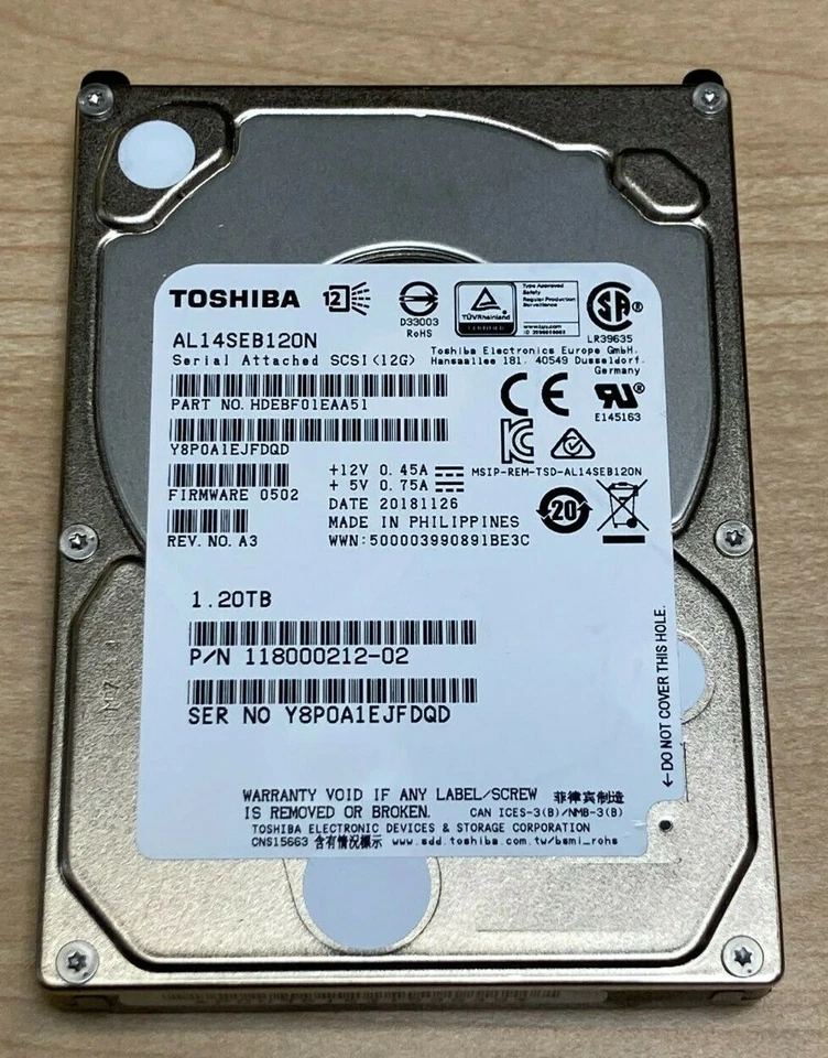 Toshiba AL14SEB120N 1.2TB 10000RPM 12Gb/s 2.5" SAS Hard Drive Server Dell IBM HP - Image 1 of 1