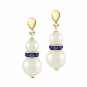 Alpine Sapphire Crystal Shell Pearl Gold Tone Drop Pierced Earrings - Picture 1 of 2