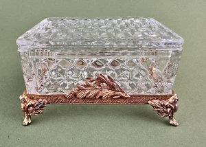 Fostoria American Clear Trinket Jewelry Cigarette Box Gold Gilt Stand 4 5/8'' - Picture 1 of 13