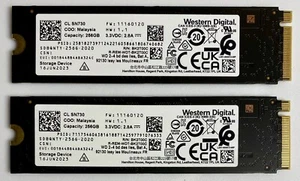 Lot 2x Western Digital CL SN730 SSD M.2 NVMe 1.3 Gen3 x4 256GB SSD - 100% Health - Afbeelding 1 van 5