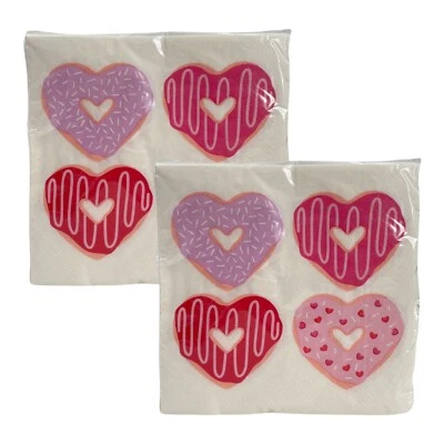 Lote 2 Servilletas Almuerzo Donut Corazones 30 Unidades 2 Capas (60 Total) Día de San Valentín Amor Foto 1 de 3