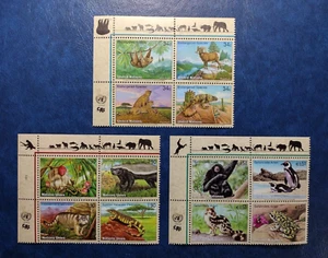 UNITED NATIONS 2002 ENDANGERED SPECIES  *All 3 UN Agencies Inscription Block Set - Picture 1 of 1
