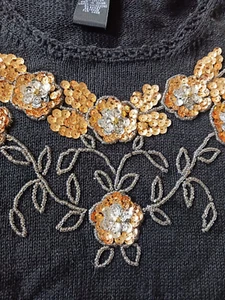 VTG Sweater Black Pullover Beaded Gold Embellished Holiday Christmas Medium NWT - Picture 1 of 7