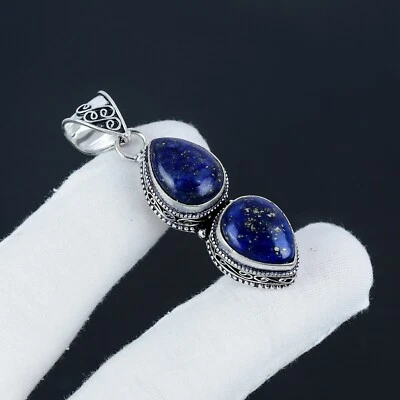 Bello Lapislazzuli Fatto a Mano 925 Pendente Argento Sterling Per W - Immagine 1 di 4