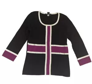 CABLE & GAUGE Womens Shirt Size Petite Small 3/4 Sleeve Round Neck Striped Top - Picture 1 of 5