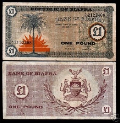 BIAFRA 1 POUND P-2 1967 100 Pcs Lot RISING SUN Bundle CURRENCY NIGERIA BANK NOTE - Image 1 of 3