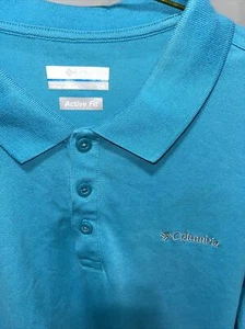 Columbia Blue Polo Active Fit Short Sleeve Button Tshirt Men’s - Picture 1 of 3