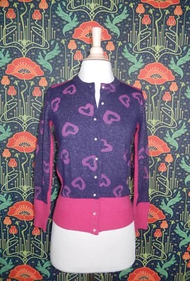 Cárdigan Suéter Marc By Marc Jacobs Kawaii Púrpura Rosa Corazón Brillo Lúrex S Foto 1 de 4