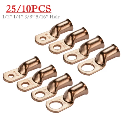 25/10pcs Copper Ring Lug Terminal Wire Bare Cable Crimp Connectors 5/16 3/8 1/2 - Image 1 of 4