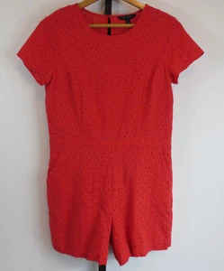 Banana Republic Factory Red Glow Eyelet Romper Womens Size 6 Short Sleeve Shorts - Picture 1 of 7