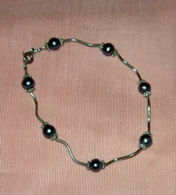 Pulseira de prata esterlina e pérolas cinza novo estoque antigo - Imagem 1 de 4