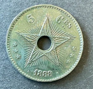 Congo Belge - Etat Indépendant -  Très Jolie monnaie de  5 Centimes 1888/7  (2) - Picture 1 of 2