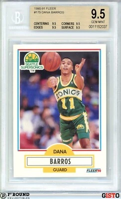 流行 1:Dana Barros RC BGS 9.5:1990-91 Fleer 新秀 Gisto True Gem 完好 #175 — 第 1/3 张图片