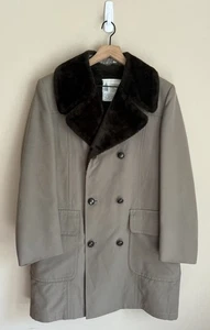 London Fog Coat Overcoat Vintage Fur 38R Brown Double Breasted Car 70s 80s - Picture 1 of 6