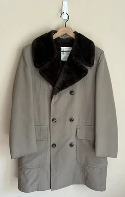 London Fog Coat Overcoat Vintage Fur 38R Brown Double Breasted Car 70s 80s - Image 1 of 4