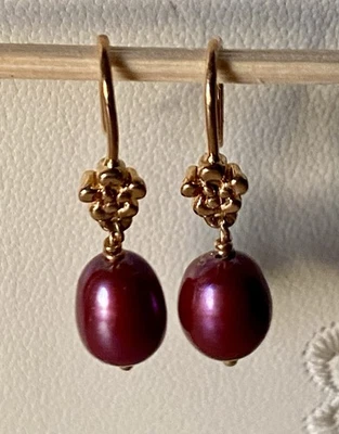 Genuine Pandora 14k Gold & Purple Pearl Earrings RARE & HTF - Image 1 of 4