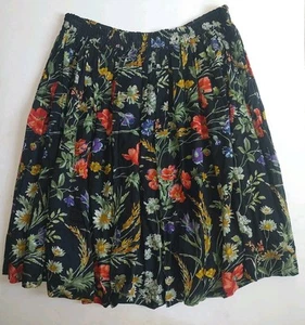 Amanda Smith Vintage Skirt Cotton Floral Lined Knee Pleated Red Yellow Blue L - Picture 1 of 24