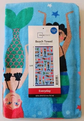 Toalla de playa Mainstays Mermaid algodón poliéster 60x30 pulgadas nueva con etiqueta Foto 1 de 4