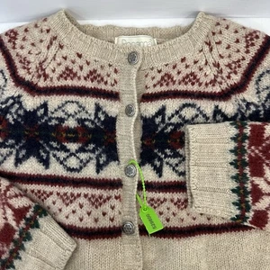 Rosanna Vintage Damen schwerer Grobstrick Fair Isle Wolle Cardigan Knopfleiste 2x LESEN - Bild 1 von 16