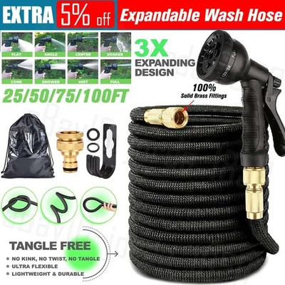 25-100FT Flexible Expandable Garden Water Hose Pipe Car Wash W/ Spray Nozzle Gun - image 1 of 4