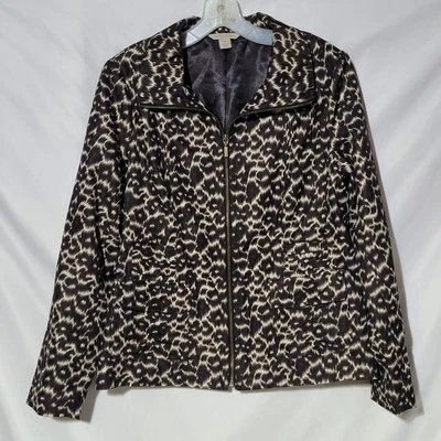 Chaqueta M LAURA ASHLEY Estampado Animal Marrón y Negra, Cremallera Completa, Bolsillos a Presión, Forrada Foto 1 de 4