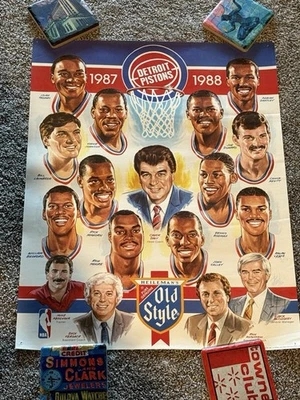 Detroit Pistons Vintage NBA Posters Basketball Isiah Rare 80s Daly Converse - Image 1 of 3
