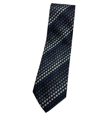 UNGARO Silk Tie ITALY Navy Gray Brown Geometric W:3.7" EUC - Image 1 of 4