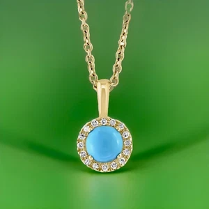 NEW! EFFY ROUND TURQUOISE, DIAMOND & 14K GOLD PENDANT NECKLACE/MSRP $2,000 - Picture 1 of 4