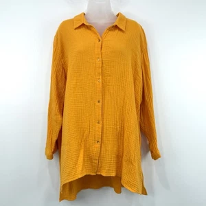 Eileen Fisher Top Donna 2X Mango Bottoni 100% Lino Biologico Classico Garza - Foto 1 di 11
