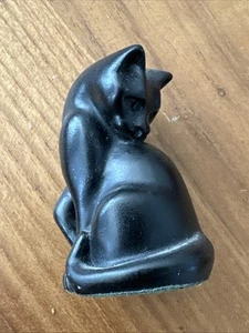 Vintage walisische Kohle Handarbeit schwarze Katze Figur Ornament Dekor Mini - Bild 1 von 4