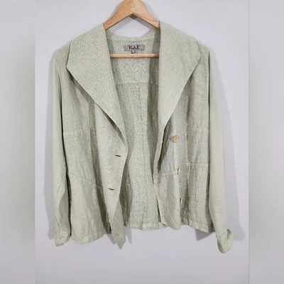 Chaqueta de Lino FLAX Mujer Pequeña Verde Salvia Botón Frontal Lagenlook Artística Minimalista Foto 1 de 4