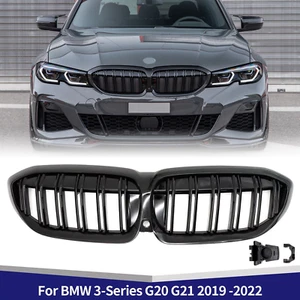For BMW G20 G21 3-Serie 330i 2019-2022 Kidney Grills Dual Slat Grill Gloss Black - Picture 1 of 12