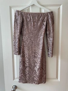 BCBGMaxazria Eunice Sequin Off Shoulder rose gold dress XXS - Picture 1 of 7