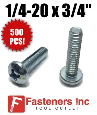 SMALL PARTS (Qty 500) 1/4-20 x 3/4" Phillips Pan Head Machine Screw Zinc Plated