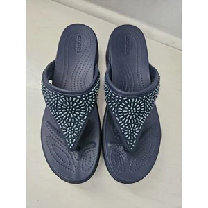 Crocs Monterey Damen-Sandalen diamantblau Keilabsatz Flip Größe 11 marineblau - Bild 1 von 8