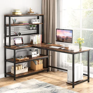 150 CM L-Shape Computer Desk with Hutch, Wireless Charging and 5 Shelves - Picture 1 of 10