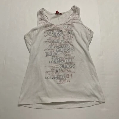 Guess Los Angeles Girls White Tank Top Glitter Text Size Large - Image 1 of 4