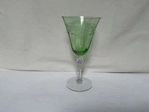 XX9 Vintage Antique Circa 1930 Fostoria Green and White Hand Blown Wine Glass - Picture 1 of 4