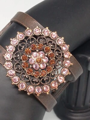Seasonal Whispers NYC Bronze Tone Pink & Amber tone Crystals cuff style bracelet - Image 1 of 4