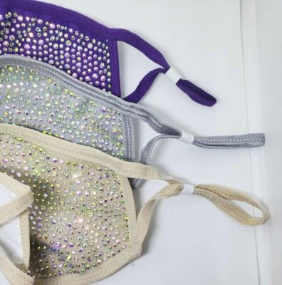 3 PACK Rhinestone Face Mask Large stones PURPLE, Beige, GRAY with filter pocket - Image 1 of 4