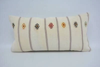 Turkish Pillow, Pillow for Couch, 12"x24" White Cushion Case - Image 1 of 4