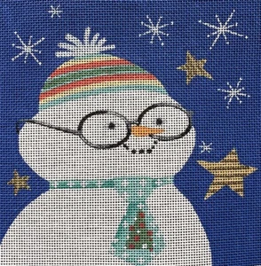 Needlepoint Handpainted Christmas Amanda Lawford Nerdy Snowman 8x8 - Picture 1 of 1