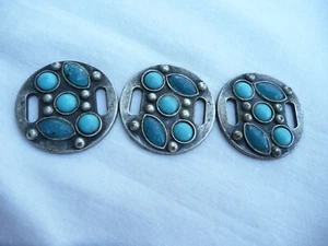 3 parements vintage en métal argenté et cabochons de couleur - Imagen 1 de 4