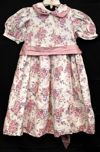 Vtg 90s Jan Briggs Pink Cabbage Rose Dress 4T Scallop Collar Sash Spring Easter - Picture 1 of 9