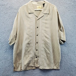 Paradise By Axis Men's Hawaiian Shirt XL Tan Short Sleeve Linen Blend Cuban - Picture 1 of 7