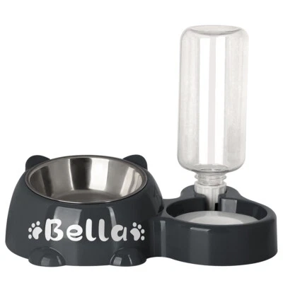 Tazón de comida personalizado 2 en 1 y dispensador automático de agua nombre impreso para perros gatos Foto 1 de 4