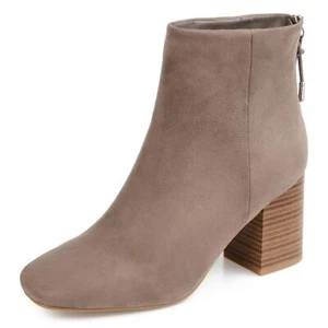 Journee Womens Audrina Tru Comfort Foam Back Heel Zip Stacked Heel Booties Taupe - Picture 1 of 6